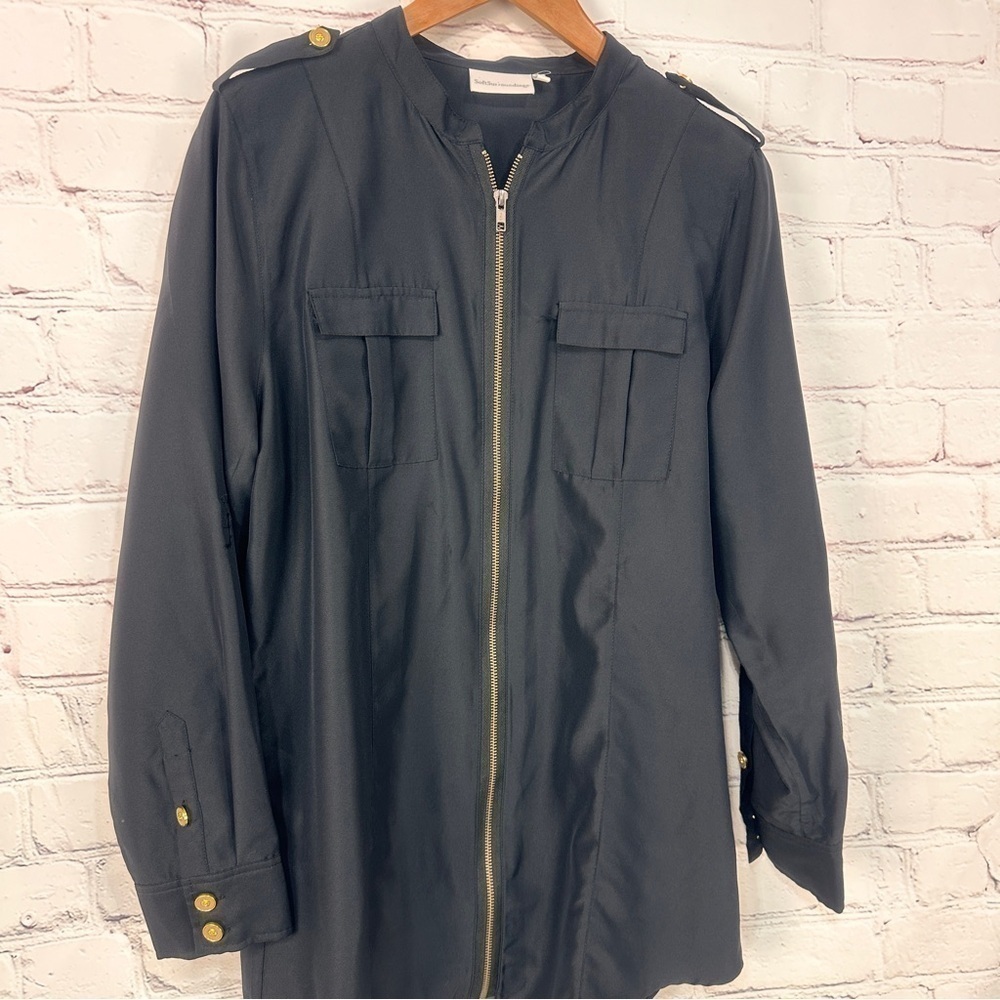 Soft Surroundings black tunic shirt blouse size large long length gold zipper - Picture 3 of 14